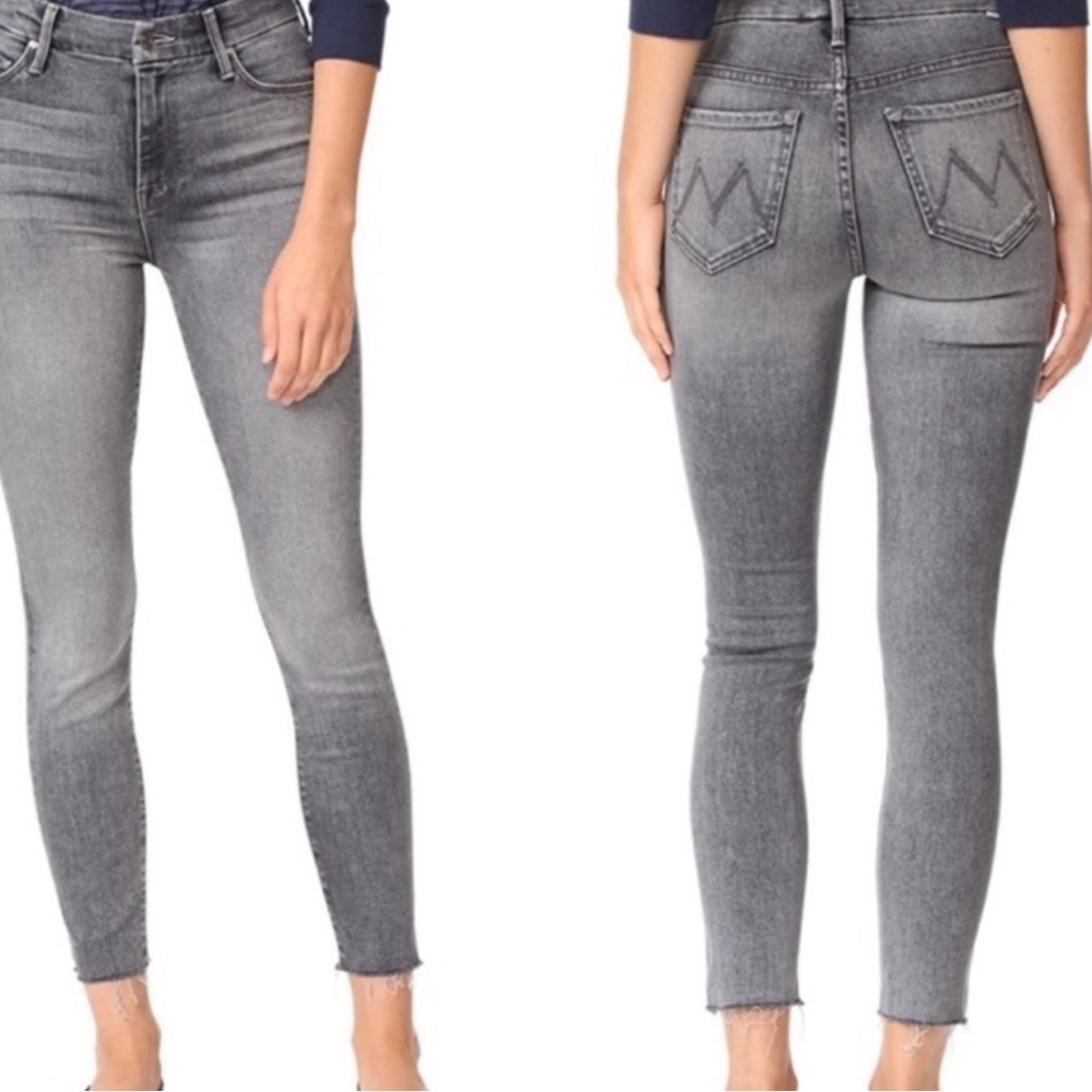 MOTHER Denim High Waisted Looker Ankle Fray Skinny Jeans GRIM SHADOWS 28 Gray